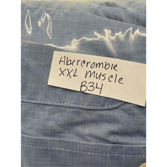 Abercrombie & Fitch Button Down Shirt Muscle Men XXL Blue Long Sleeve - Picture 10 of 10